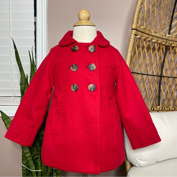 Red old navy girl pea coat - Picture 1 of 7